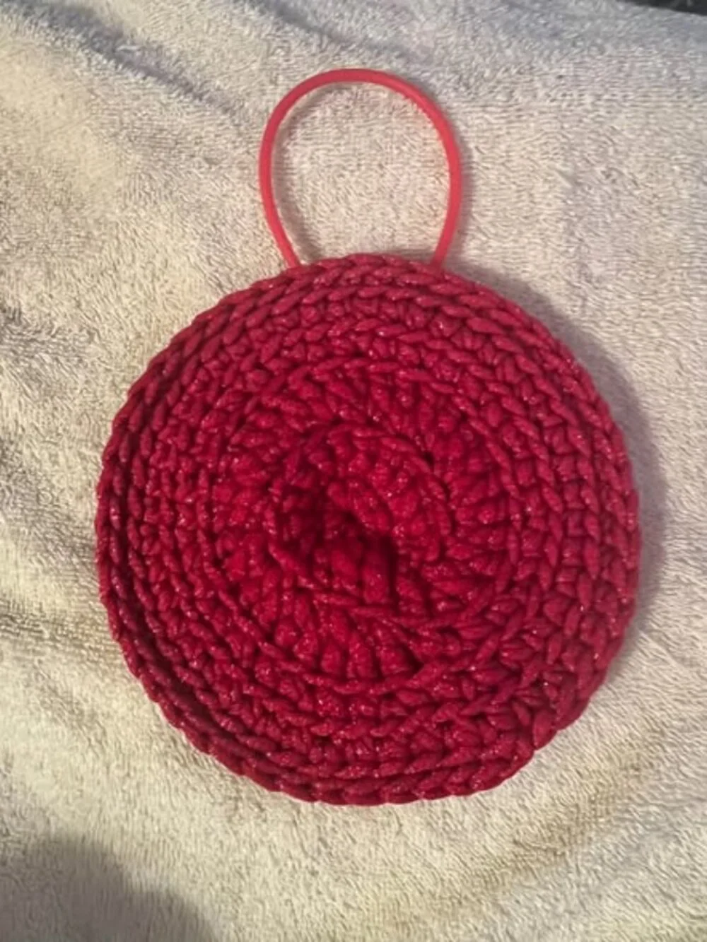 Body Exfoliator - Red - Washable - Made w/Scrubology Yarn (Designed for dishes b